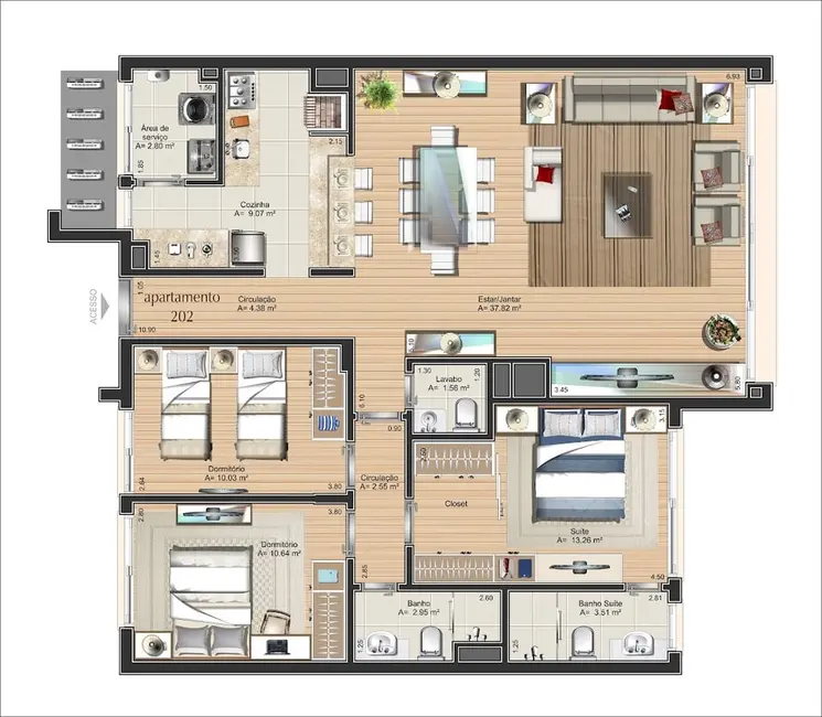 Foto 6 de Apartamento com 3 quartos à venda, 122m2 em Chácara das Pedras, Porto Alegre - RS