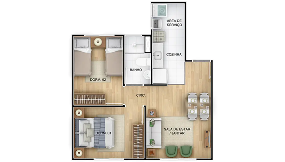 Foto 2 de Apartamento com 2 quartos à venda, 41m2 em Passo das Pedras, Porto Alegre - RS