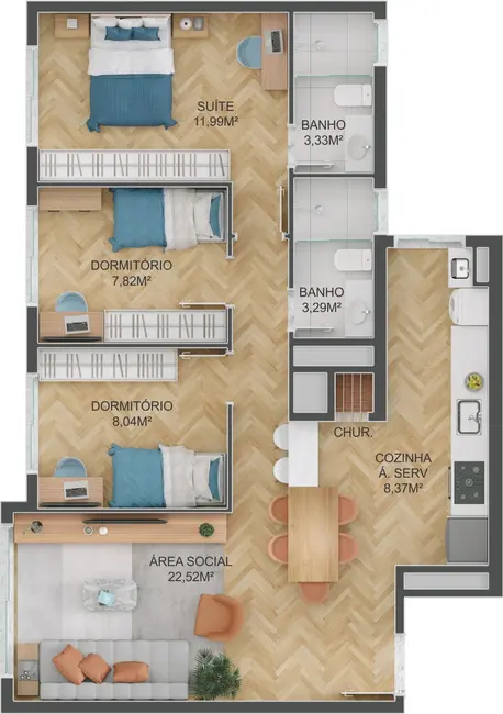 Foto 5 de Apartamento com 3 quartos à venda, 103m2 em Tristeza, Porto Alegre - RS