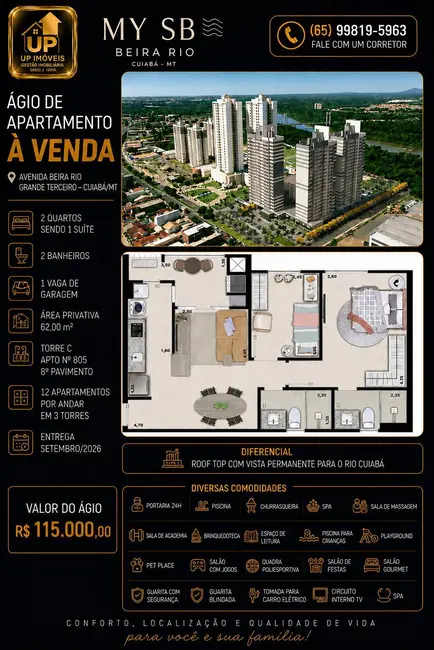 Foto 2 de Apartamento com 2 quartos à venda, 62m2 em Cuiaba - MT