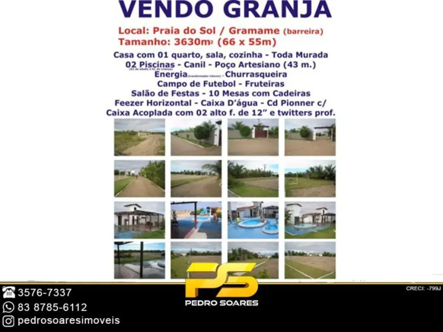 Foto 1 de Chácara à venda, 3630m2 em Barra de Gramame, Joao Pessoa - PB