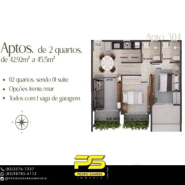 Foto 7 de Apartamento com 1 quarto à venda, 29m2 em Cabo Branco, Joao Pessoa - PB