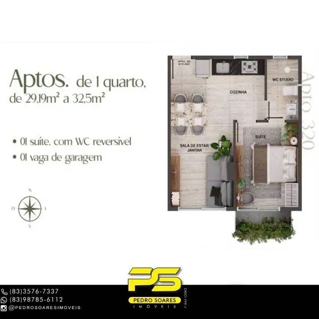 Foto 5 de Apartamento com 1 quarto à venda, 29m2 em Cabo Branco, Joao Pessoa - PB