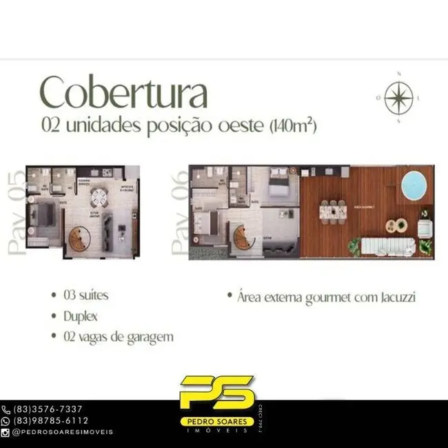 Foto 4 de Apartamento com 1 quarto à venda, 29m2 em Cabo Branco, Joao Pessoa - PB