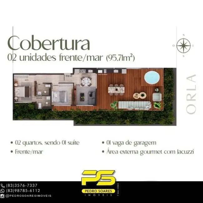 Foto 8 de Apartamento com 1 quarto à venda, 29m2 em Cabo Branco, Joao Pessoa - PB