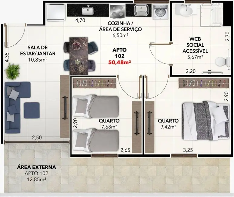 Foto 9 de Apartamento com 2 quartos à venda, 46m2 em Bessa, Joao Pessoa - PB