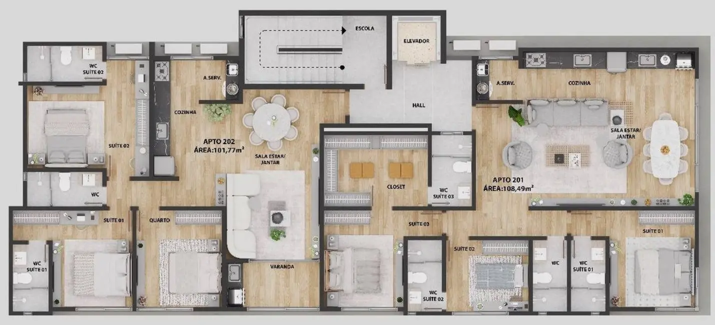 Apartamento com 3 quartos à venda, 102m2 em Camboinha, Cabedelo - PB - imagem 7 Foto 7 de Apartamento com 3 quartos à venda, 102m2 em Camboinha, Cabedelo - PB