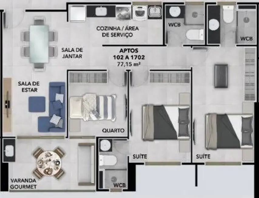 Foto 8 de Apartamento com 3 quartos à venda, 77m2 em Bessa, Joao Pessoa - PB