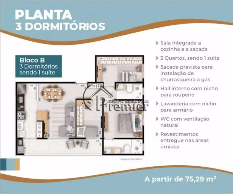 Foto 5 de Apartamento com 3 quartos à venda, 75m2 em Jardim Santa Cruz, Indaiatuba - SP