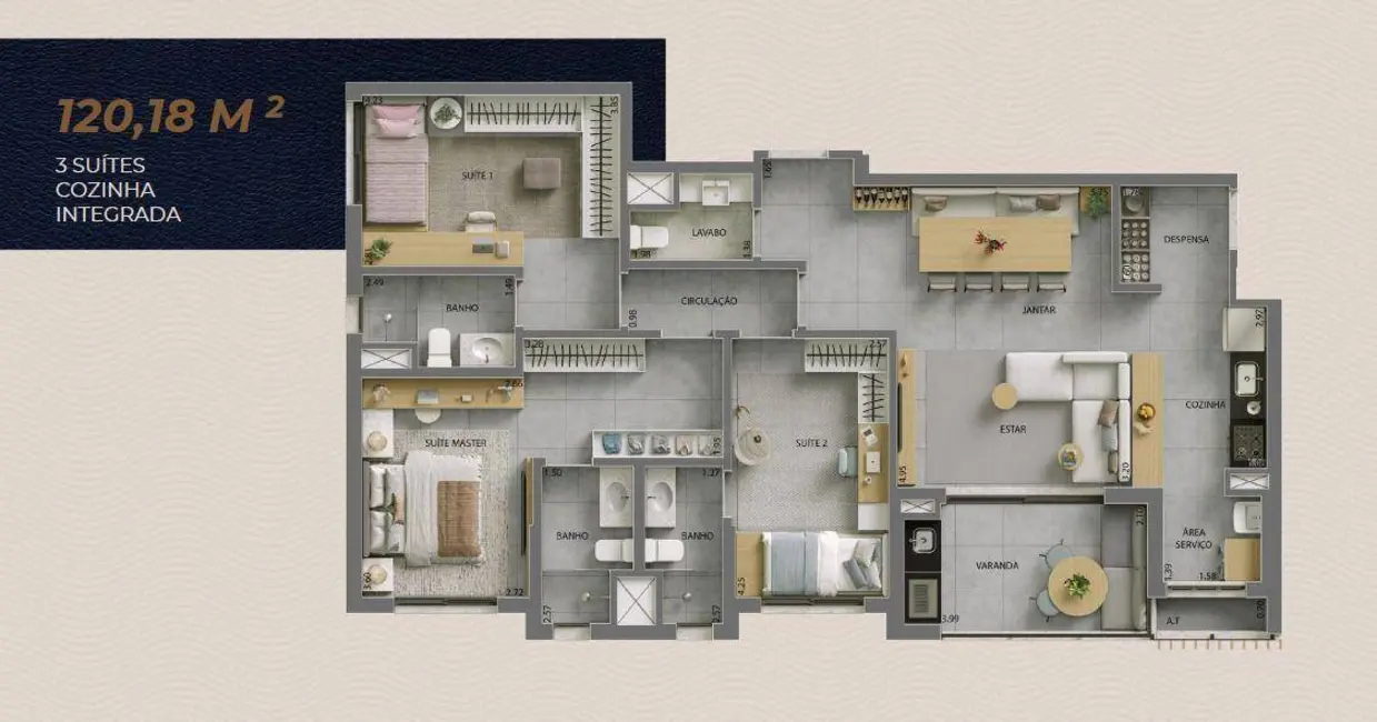 Foto 5 de Apartamento com 3 quartos à venda, 120m2 em Indaiatuba - SP