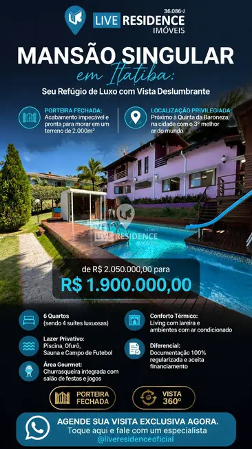 Casa de Condomínio com 6 quartos à venda, 323m2 em Capela do Barreiro, Itatiba - SP - imagem 1 Foto 1 de Casa de Condomínio com 6 quartos à venda, 323m2 em Capela do Barreiro, Itatiba - SP
