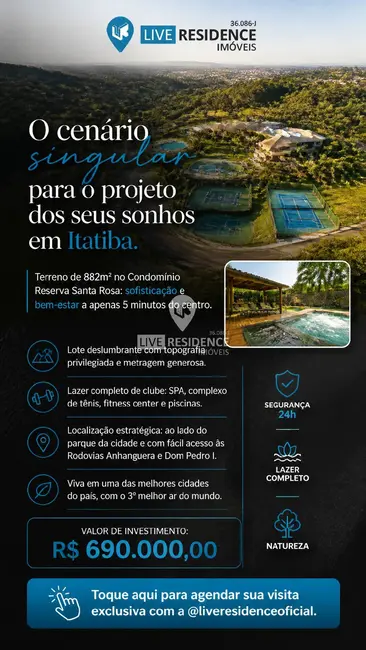 Foto 1 de Lote de Condomínio à venda, 882m2 em Reserva Santa Rosa, Itatiba - SP