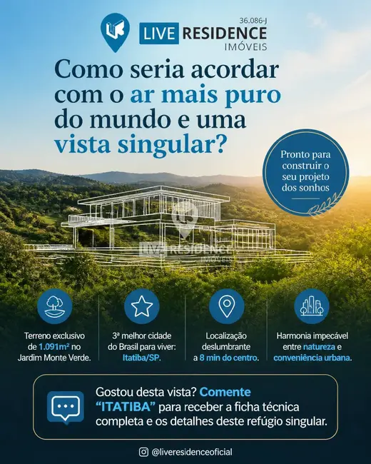 Foto 1 de Terreno / Lote à venda, 1092m2 em Jardim Monte Verde, Itatiba - SP