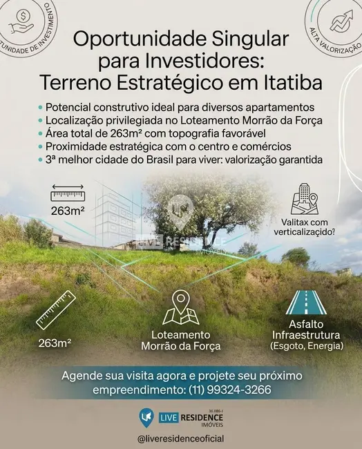 Foto 1 de Terreno / Lote à venda, 263m2 em Loteamento Morrão da Força, Itatiba - SP