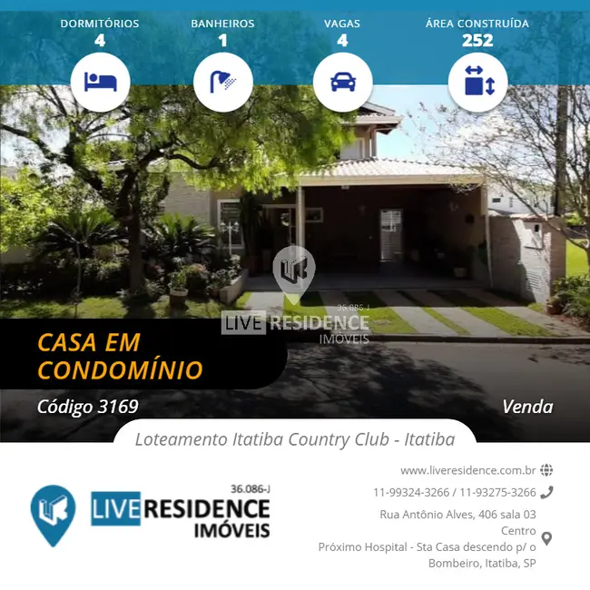 Foto 2 de Casa de Condomínio com 4 quartos à venda, 252m2 em Itatiba - SP