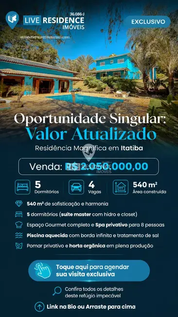 Foto 1 de Casa de Condomínio com 5 quartos à venda, 540m2 em Capela do Barreiro, Itatiba - SP