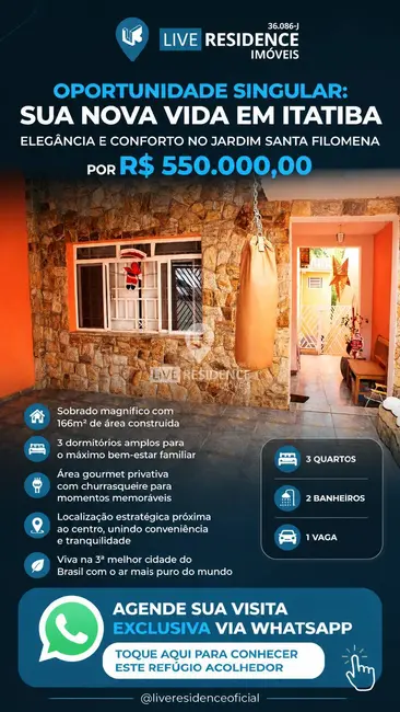 Foto 1 de Casa com 3 quartos à venda, 166m2 em Jardim Santa Filomena, Itatiba - SP
