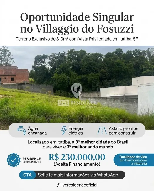 Foto 1 de Terreno / Lote à venda, 310m2 em Villaggio Fosuzzi, Itatiba - SP