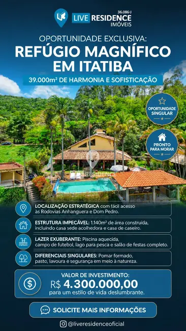 Sítio / Rancho à venda, 1140m2 em Bairro Tapera Grande, Itatiba - SP - imagem 1 Foto 1 de Sítio / Rancho à venda, 1140m2 em Bairro Tapera Grande, Itatiba - SP