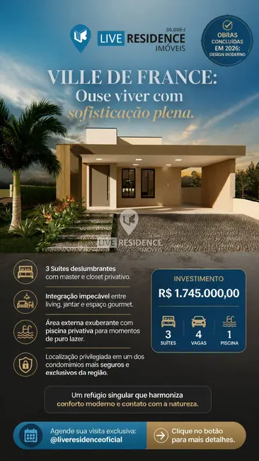 Casa de Condomínio com 3 quartos à venda, 265m2 em Condominio Ville de France, Itatiba - SP - imagem 1 Foto 1 de Casa de Condomínio com 3 quartos à venda, 265m2 em Condominio Ville de France, Itatiba - SP