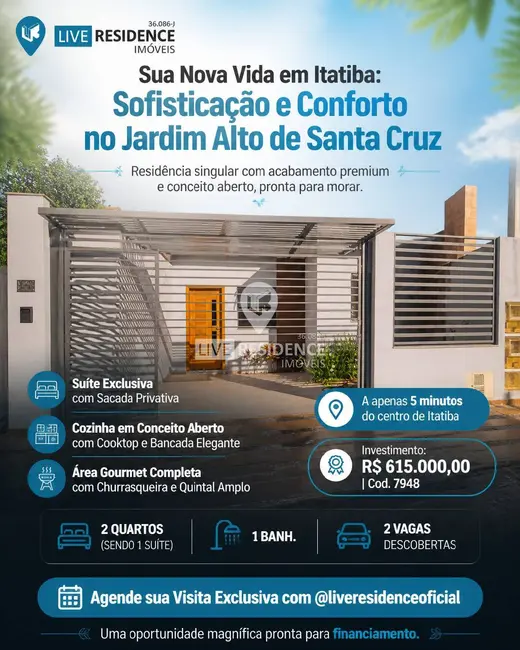 Foto 1 de Casa com 2 quartos à venda, 120m2 em Jardim Alto de Santa Cruz, Itatiba - SP