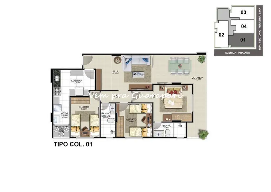 Apartamento com 2 quartos à venda, 74m2 em Praia do Morro, Guarapari - ES - imagem 8 Foto 8 de Apartamento com 2 quartos à venda, 74m2 em Praia do Morro, Guarapari - ES