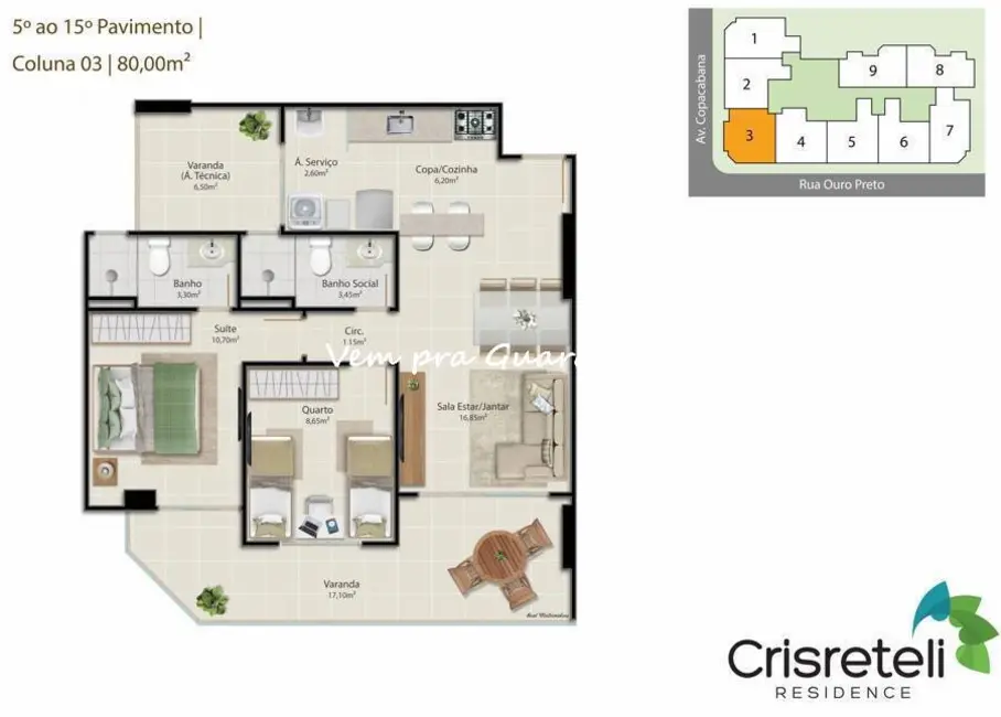 Foto 9 de Apartamento com 2 quartos à venda, 74m2 em Praia do Morro, Guarapari - ES