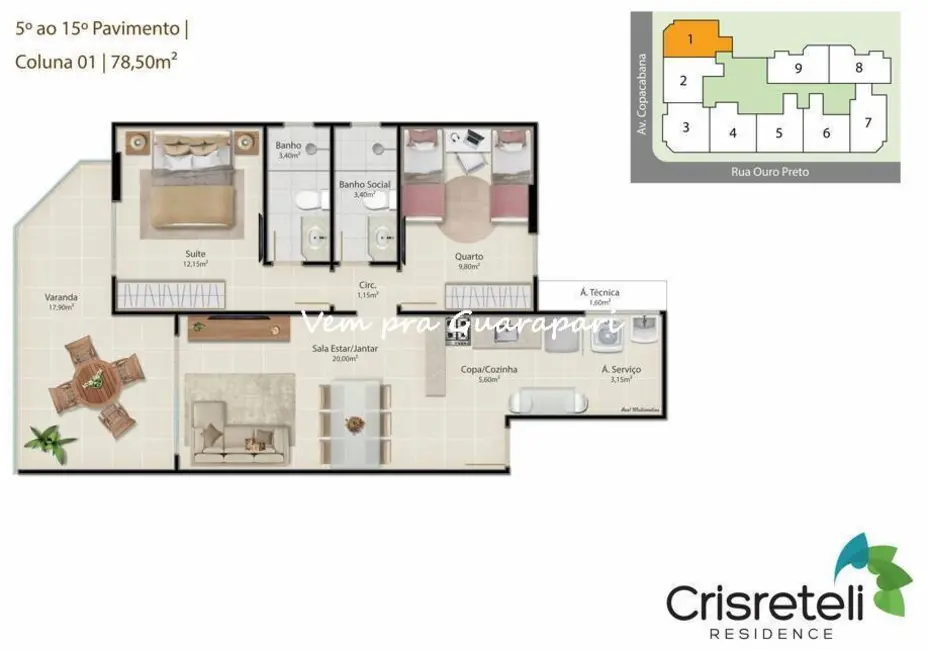 Foto 7 de Apartamento com 2 quartos à venda, 74m2 em Praia do Morro, Guarapari - ES