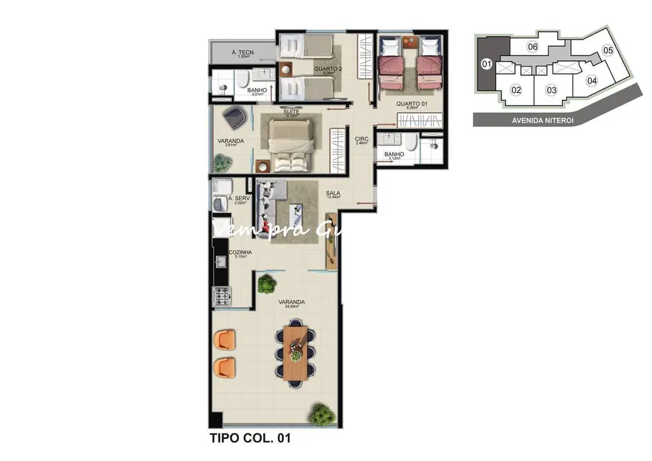 Foto 8 de Apartamento com 3 quartos à venda, 95m2 em Praia do Morro, Guarapari - ES