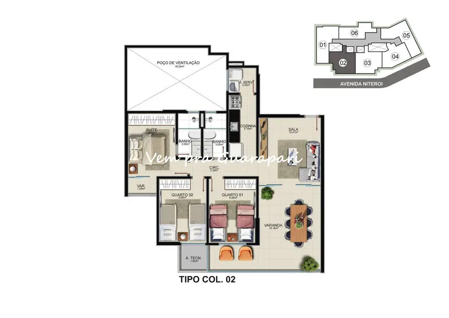 Foto 9 de Apartamento com 3 quartos à venda, 95m2 em Praia do Morro, Guarapari - ES