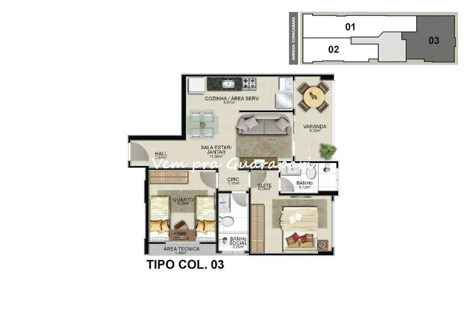 Apartamento com 2 quartos à venda, 61m2 em Praia do Morro, Guarapari - ES - imagem 8 Foto 8 de Apartamento com 2 quartos à venda, 61m2 em Praia do Morro, Guarapari - ES