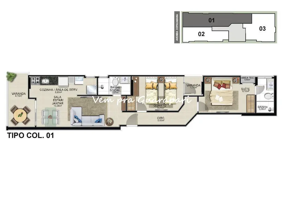 Apartamento com 2 quartos à venda, 61m2 em Praia do Morro, Guarapari - ES - imagem 3 Foto 3 de Apartamento com 2 quartos à venda, 61m2 em Praia do Morro, Guarapari - ES