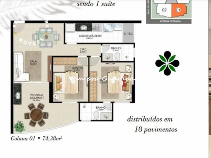 Apartamento com 2 quartos à venda, 78m2 em Praia do Morro, Guarapari - ES - imagem 4 Foto 4 de Apartamento com 2 quartos à venda, 78m2 em Praia do Morro, Guarapari - ES