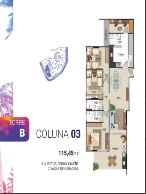 Apartamento com 3 quartos à venda, 102m2 em Praia do Morro, Guarapari - ES - imagem 7 Foto 7 de Apartamento com 3 quartos à venda, 102m2 em Praia do Morro, Guarapari - ES