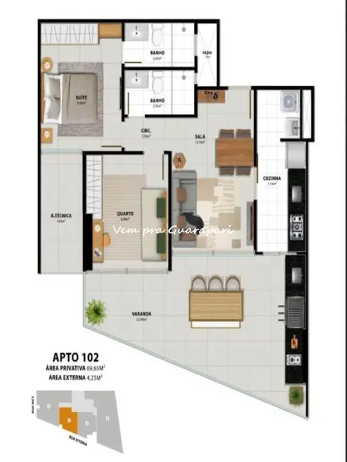 Apartamento com 3 quartos à venda, 85m2 em Praia do Morro, Guarapari - ES - imagem 4 Foto 4 de Apartamento com 3 quartos à venda, 85m2 em Praia do Morro, Guarapari - ES