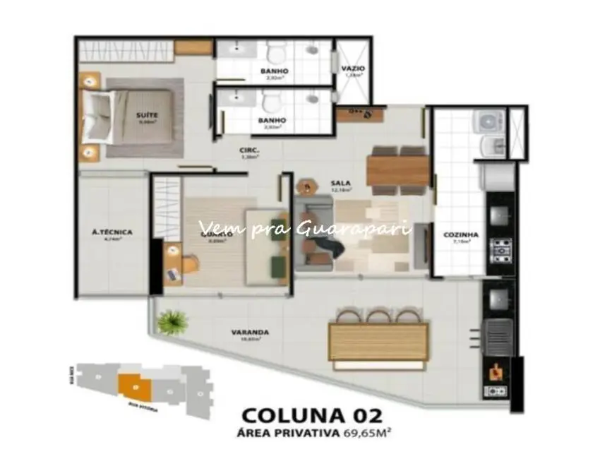 Apartamento com 3 quartos à venda, 85m2 em Praia do Morro, Guarapari - ES - imagem 8 Foto 8 de Apartamento com 3 quartos à venda, 85m2 em Praia do Morro, Guarapari - ES