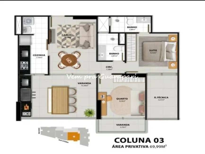 Apartamento com 3 quartos à venda, 85m2 em Praia do Morro, Guarapari - ES - imagem 7 Foto 7 de Apartamento com 3 quartos à venda, 85m2 em Praia do Morro, Guarapari - ES