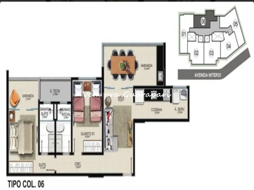 Foto 4 de Apartamento com 3 quartos à venda, 95m2 em Praia do Morro, Guarapari - ES