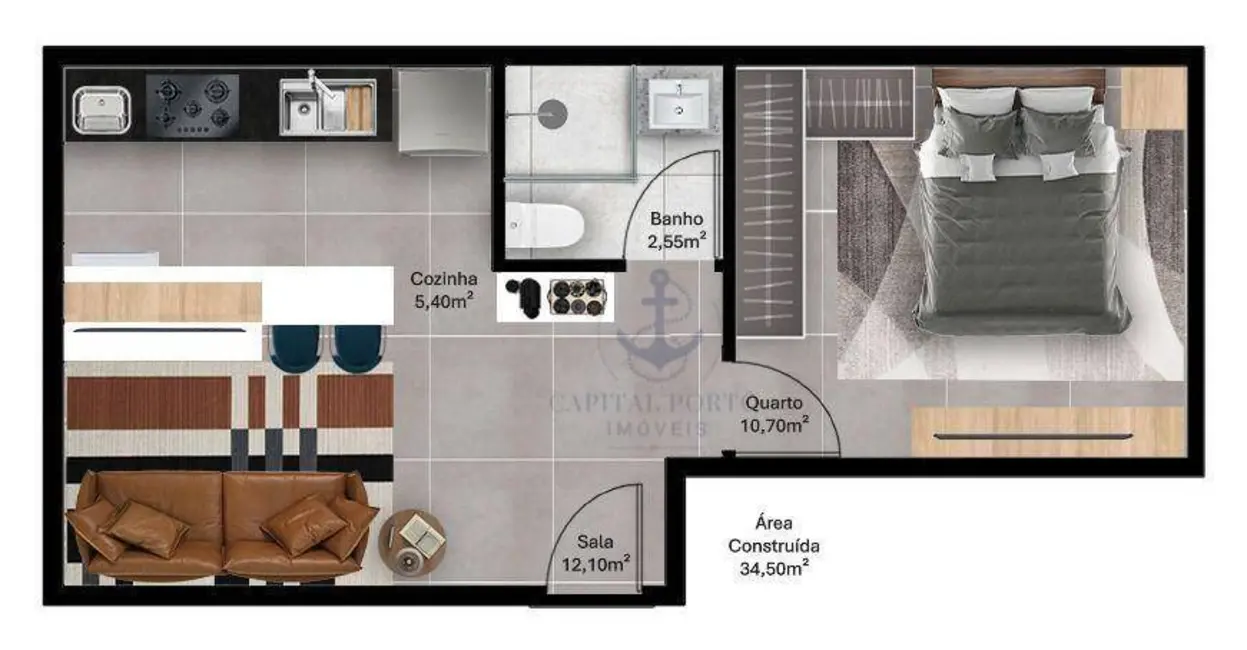 Foto 2 de Apartamento com 1 quarto à venda, 34m2 em Jardim Guanabara, Rio De Janeiro - RJ