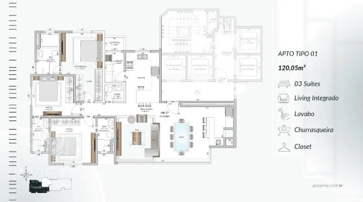 Apartamento com 4 quartos à venda, 120m2 em Centro, Balneario Camboriu - SC - imagem 6 Foto 6 de Apartamento com 4 quartos à venda, 120m2 em Centro, Balneario Camboriu - SC