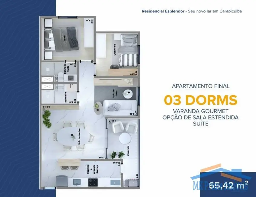 Foto 1 de Apartamento com 3 quartos à venda, 66m2 em Vila Três Irmãos, Carapicuiba - SP