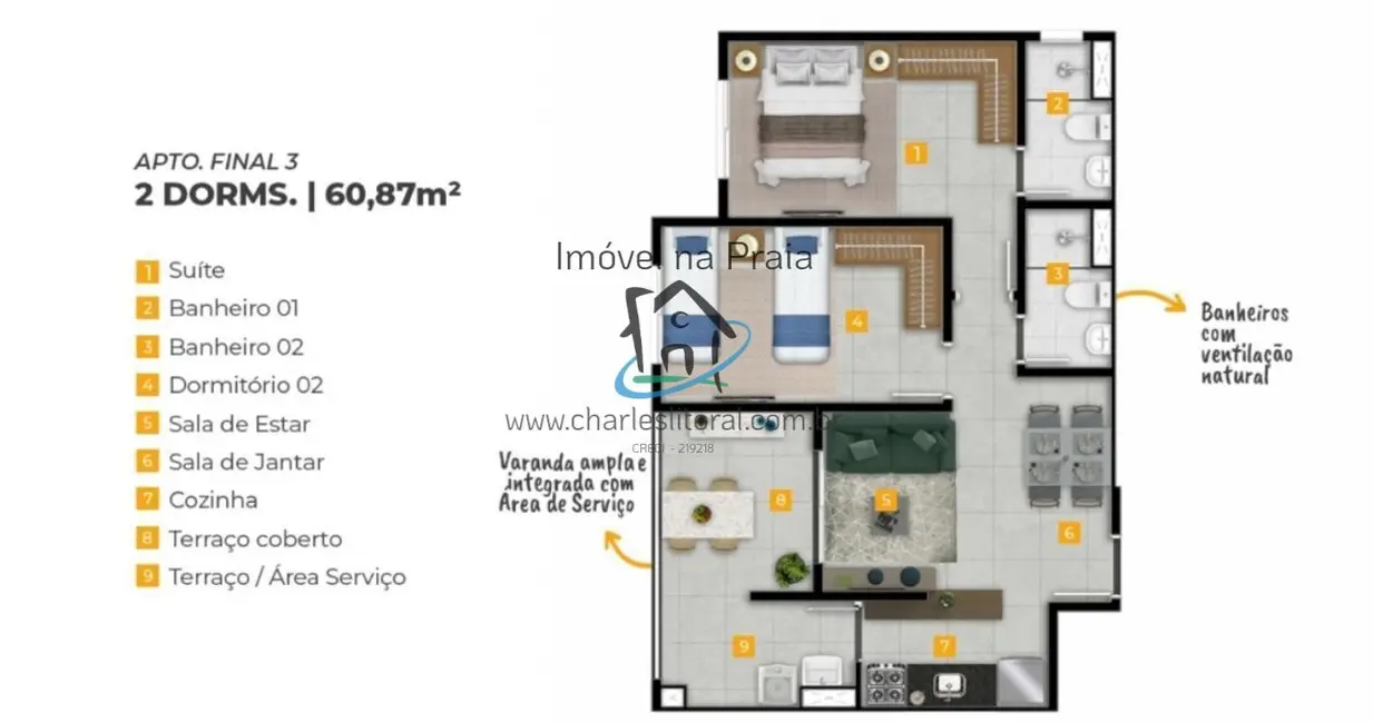 Foto 6 de Apartamento com 2 quartos à venda, 61m2 em Caraguatatuba - SP