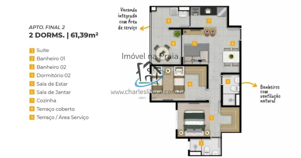 Foto 5 de Apartamento com 2 quartos à venda, 61m2 em Caraguatatuba - SP