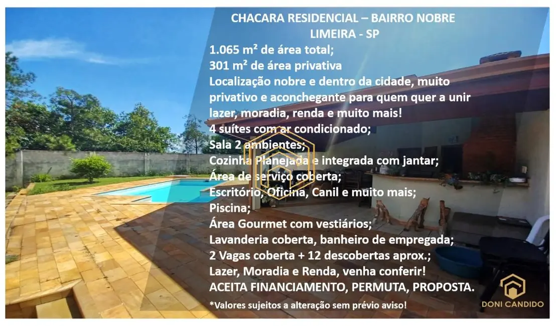 Foto 1 de Chácara com 4 quartos para alugar, 1065m2 em Vila Camargo, Limeira - SP