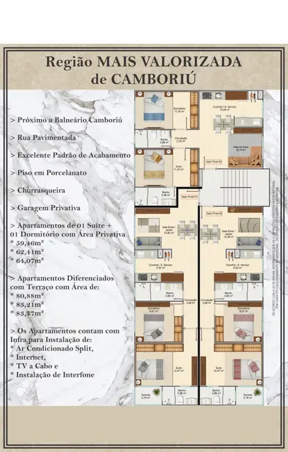 Foto 3 de Apartamento com 2 quartos à venda, 59m2 em Camboriu - SC