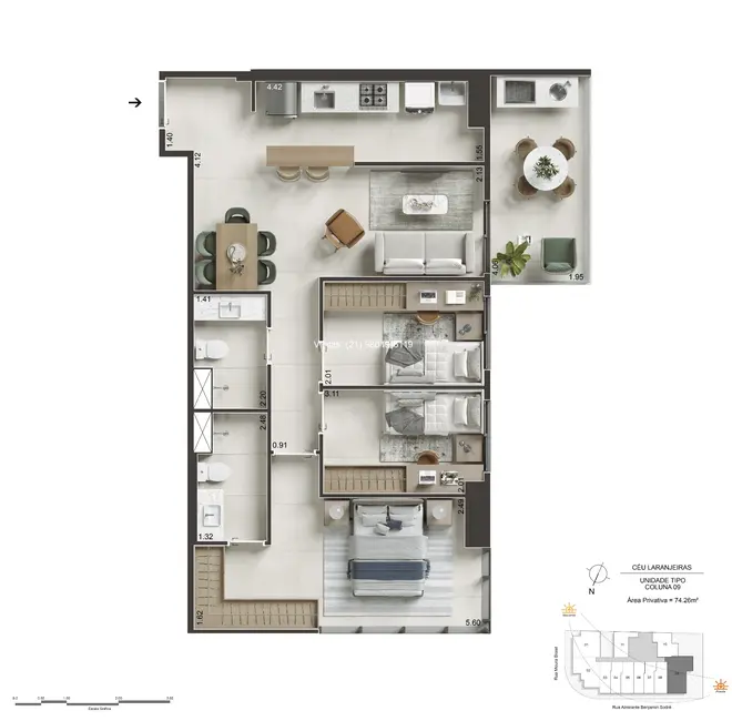 Apartamento com 3 quartos à venda, 74m2 em Laranjeiras, Rio De Janeiro - RJ - imagem 2 Foto 2 de Apartamento com 3 quartos à venda, 74m2 em Laranjeiras, Rio De Janeiro - RJ