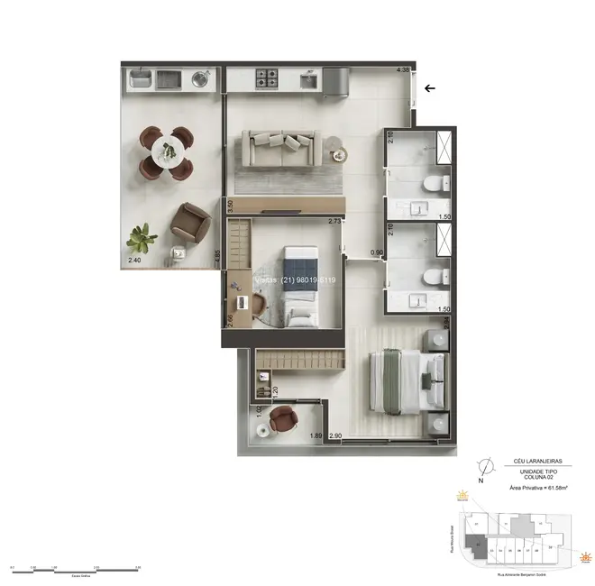 Foto 2 de Apartamento com 2 quartos à venda, 62m2 em Laranjeiras, Rio De Janeiro - RJ