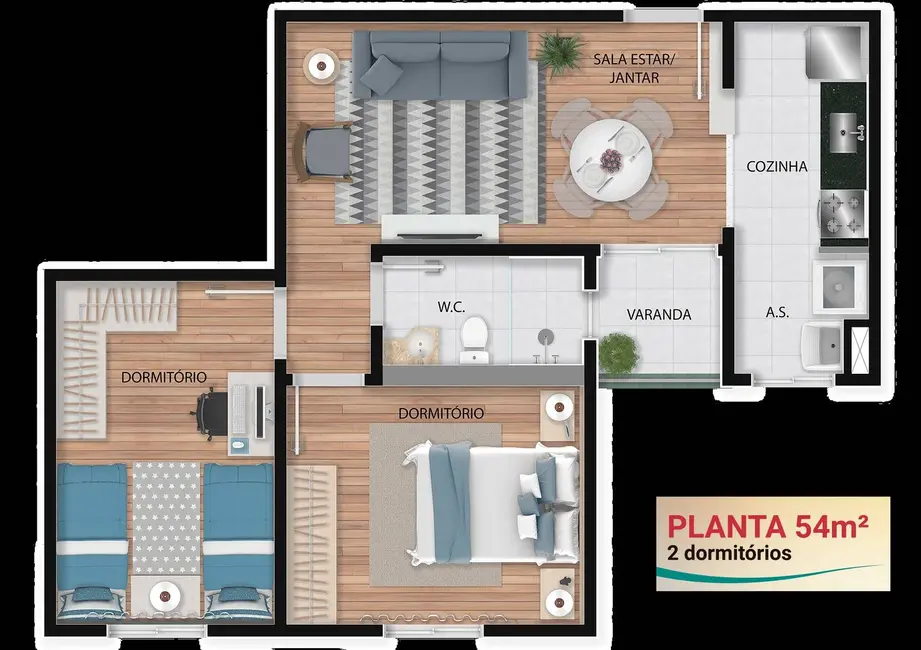 Foto 1 de Apartamento com 2 quartos à venda, 54m2 em Jardim Carolina, Jundiai - SP