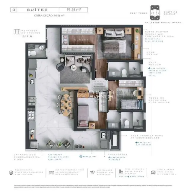 Apartamento com 3 quartos à venda, 91m2 em Sao Jose Dos Campos - SP - imagem 4 Foto 4 de Apartamento com 3 quartos à venda, 91m2 em Sao Jose Dos Campos - SP
