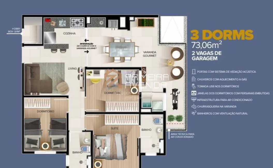 Apartamento com 3 quartos à venda, 73m2 em Sao Jose Dos Campos - SP - imagem 2 Foto 2 de Apartamento com 3 quartos à venda, 73m2 em Sao Jose Dos Campos - SP
